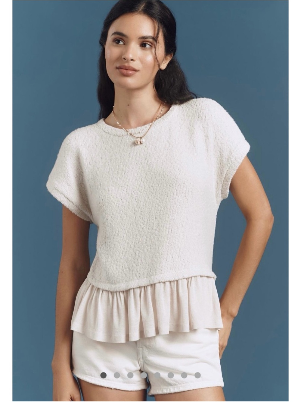 Pilcro Short Sleeve Sweater Twofer Top Textured Knit Ruffle Hem Women Size Small
